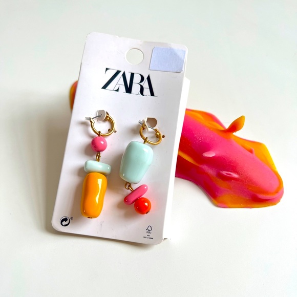 Zara Jewelry - NWT Zara Statement Pastel Colourful Playful Hoop Earrings Blue Pink Yellow Gold